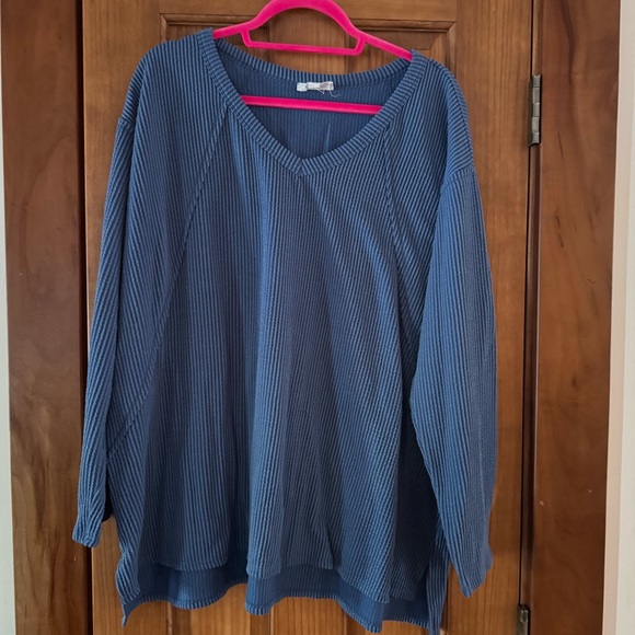 ANDREE BY UNIT Tops - Andree By Unit Ribbed Blouse Women’s 2XL Blue V Neck Long Sleeve Top Tunic